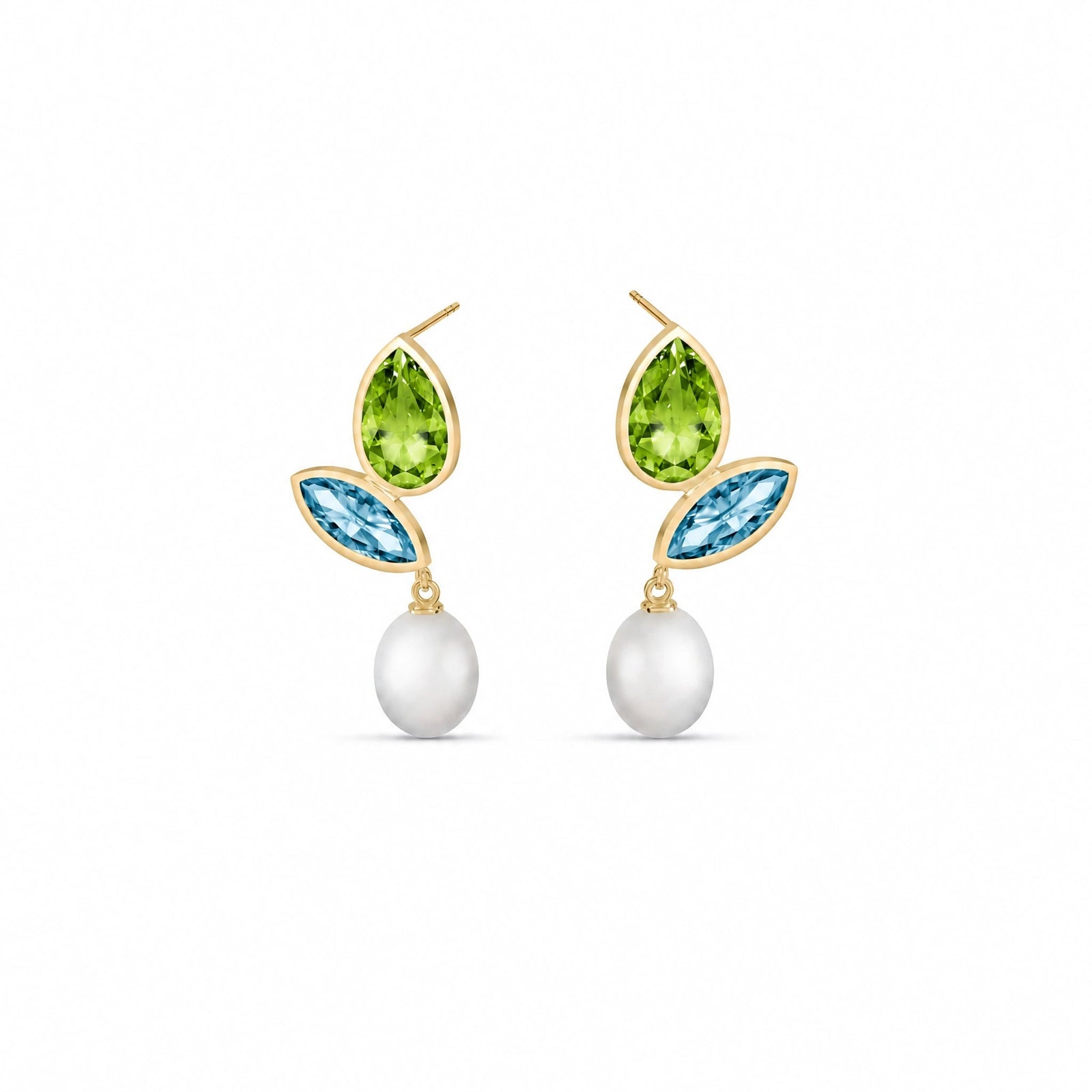 Yellow Gold Pearl & Peridot & Blue Topaz — Isodora