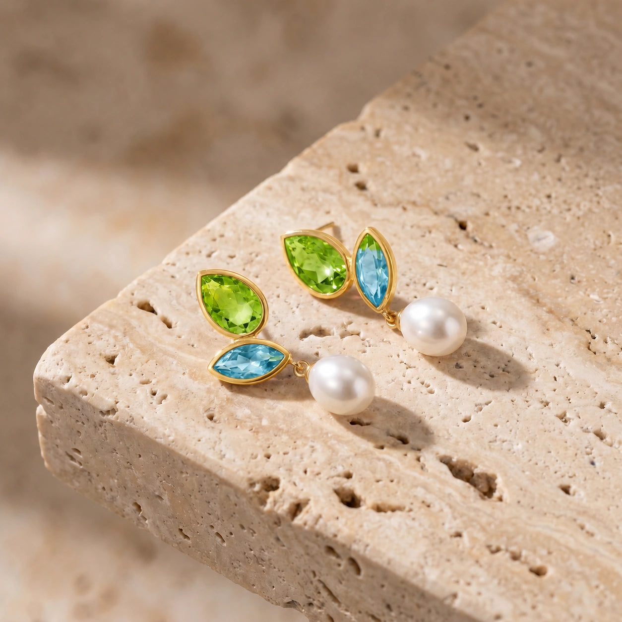Yellow Gold Pearl & Peridot & Blue Topaz — Isodora