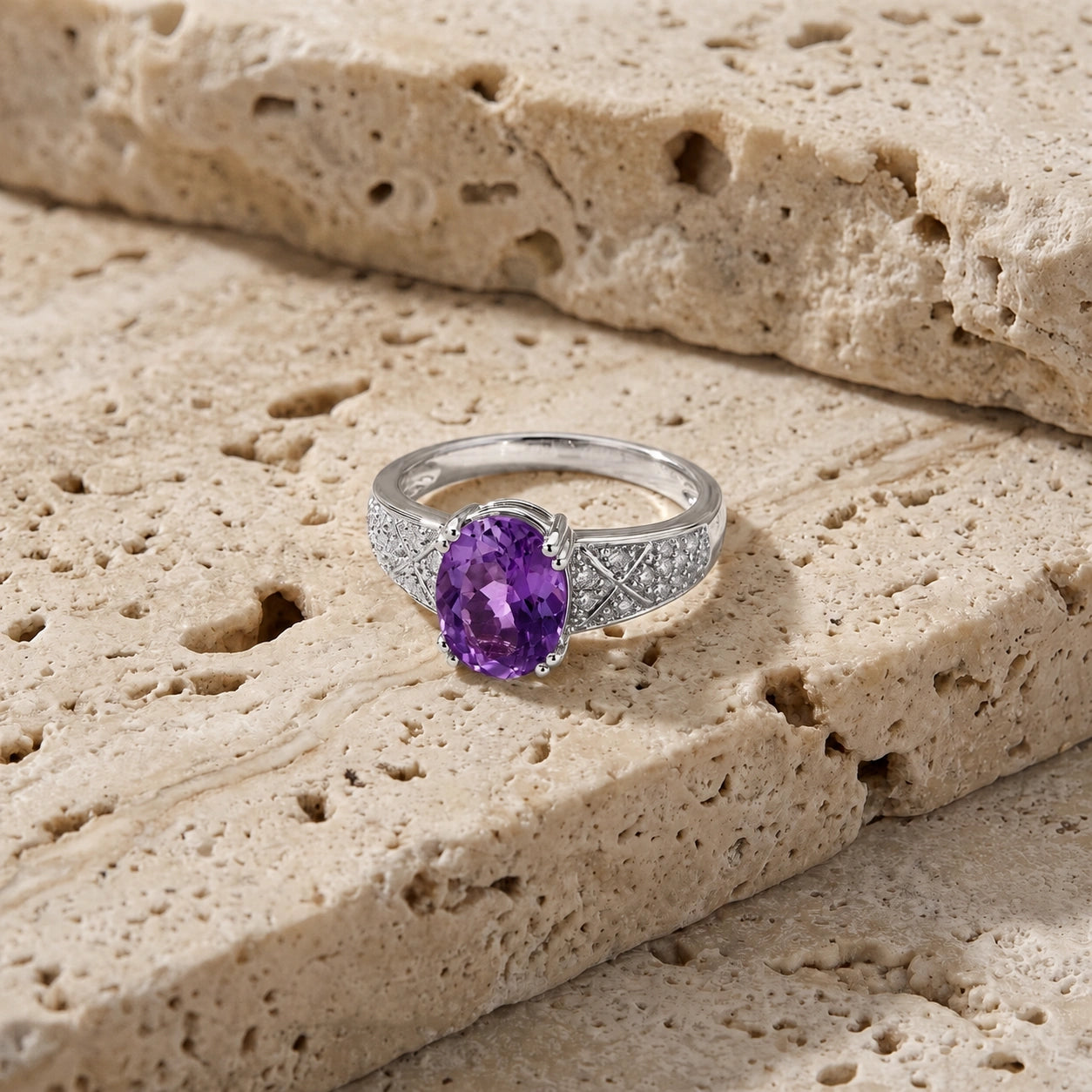 White Gold Diamond & Amethyst — Caterina