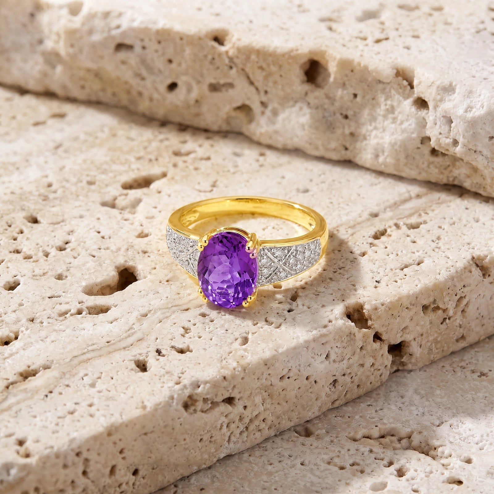 Yellow Gold Diamond & Amethyst — Caterina