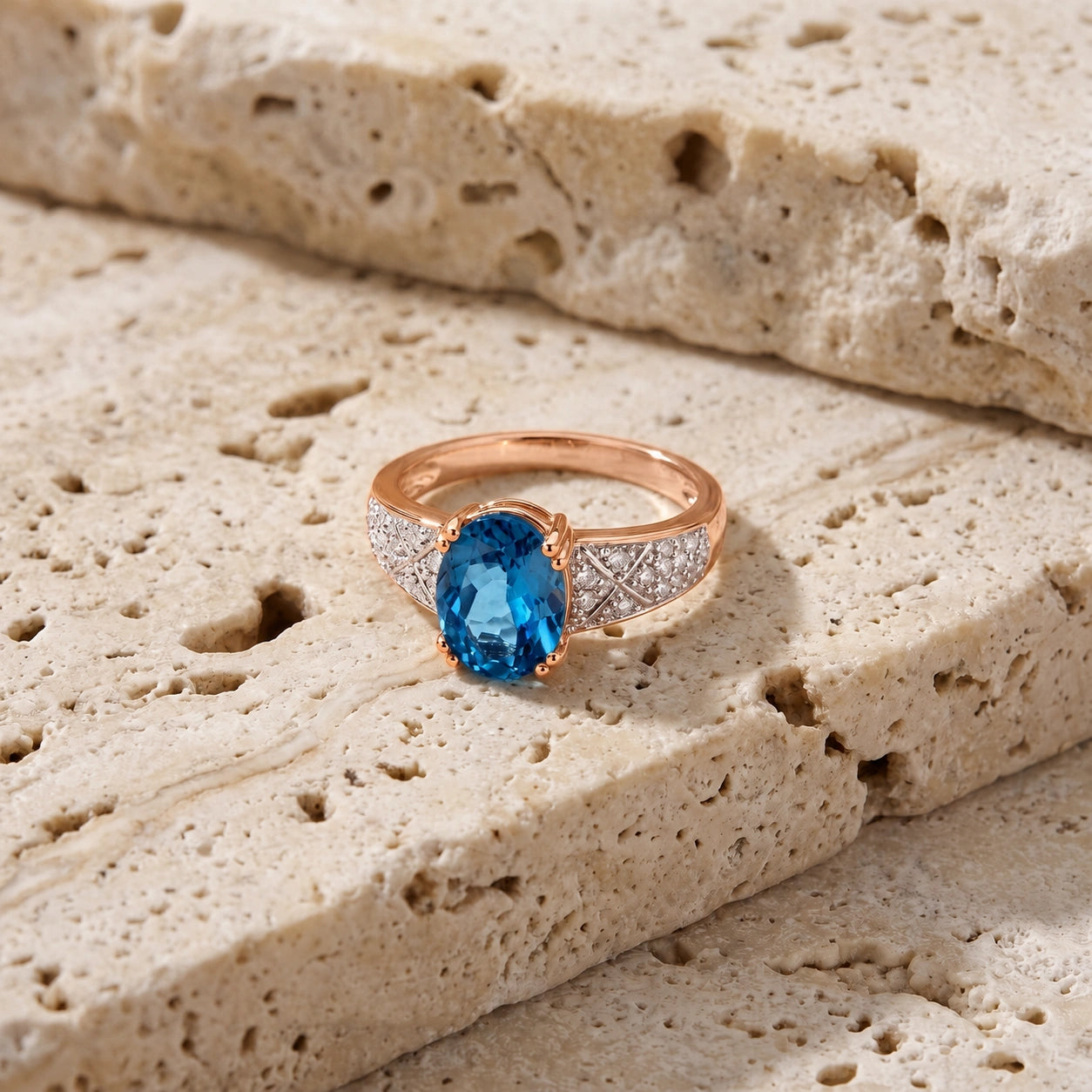 Rose Gold Diamond & Blue Topaz — Caterina