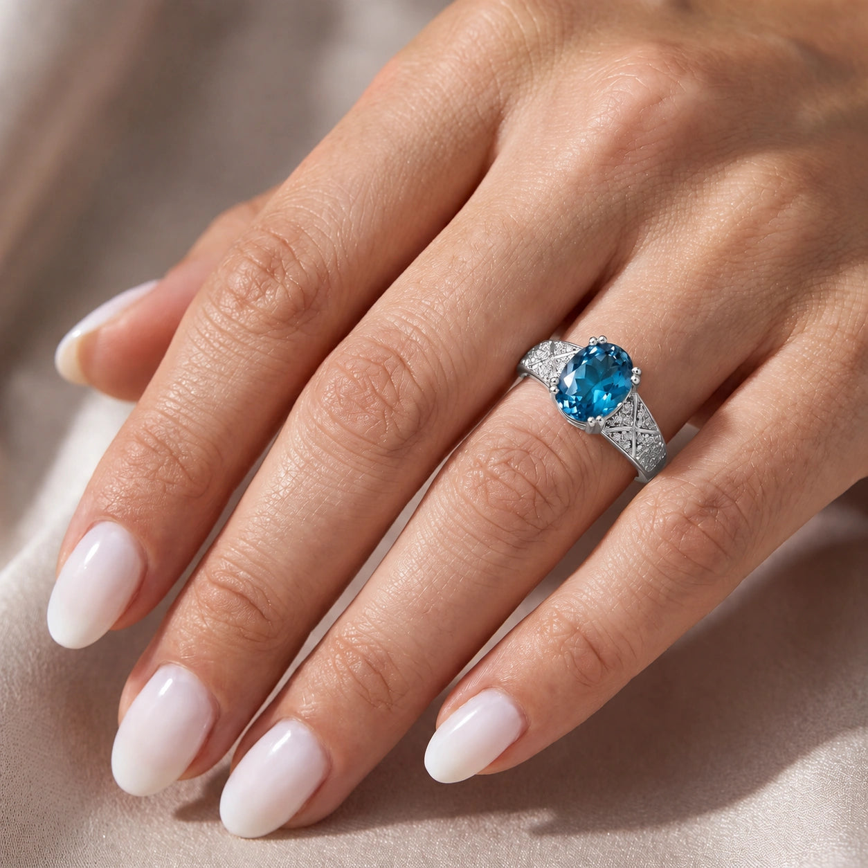 White Gold Diamond & Blue Topaz — Caterina