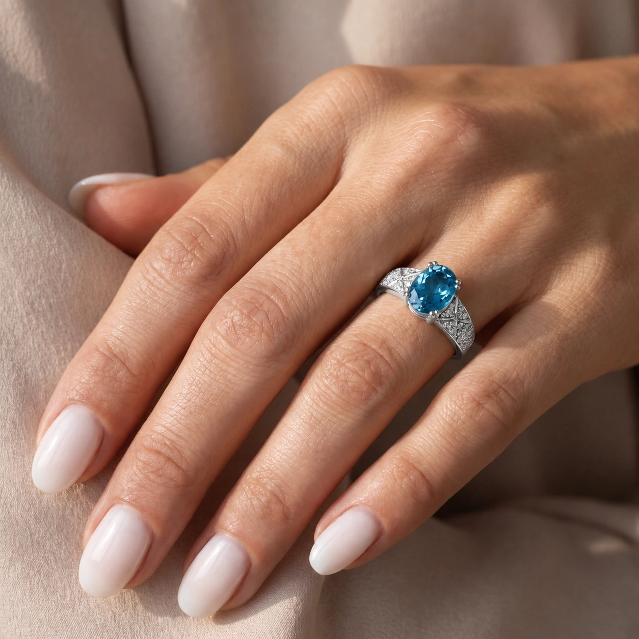 White Gold Diamond & Blue Topaz — Caterina