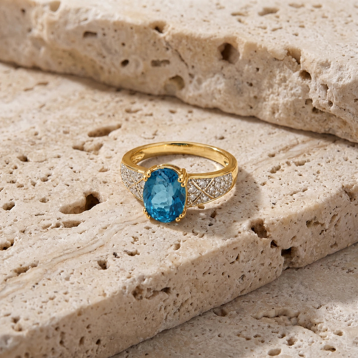 Yellow Gold Diamond & Blue Topaz — Caterina