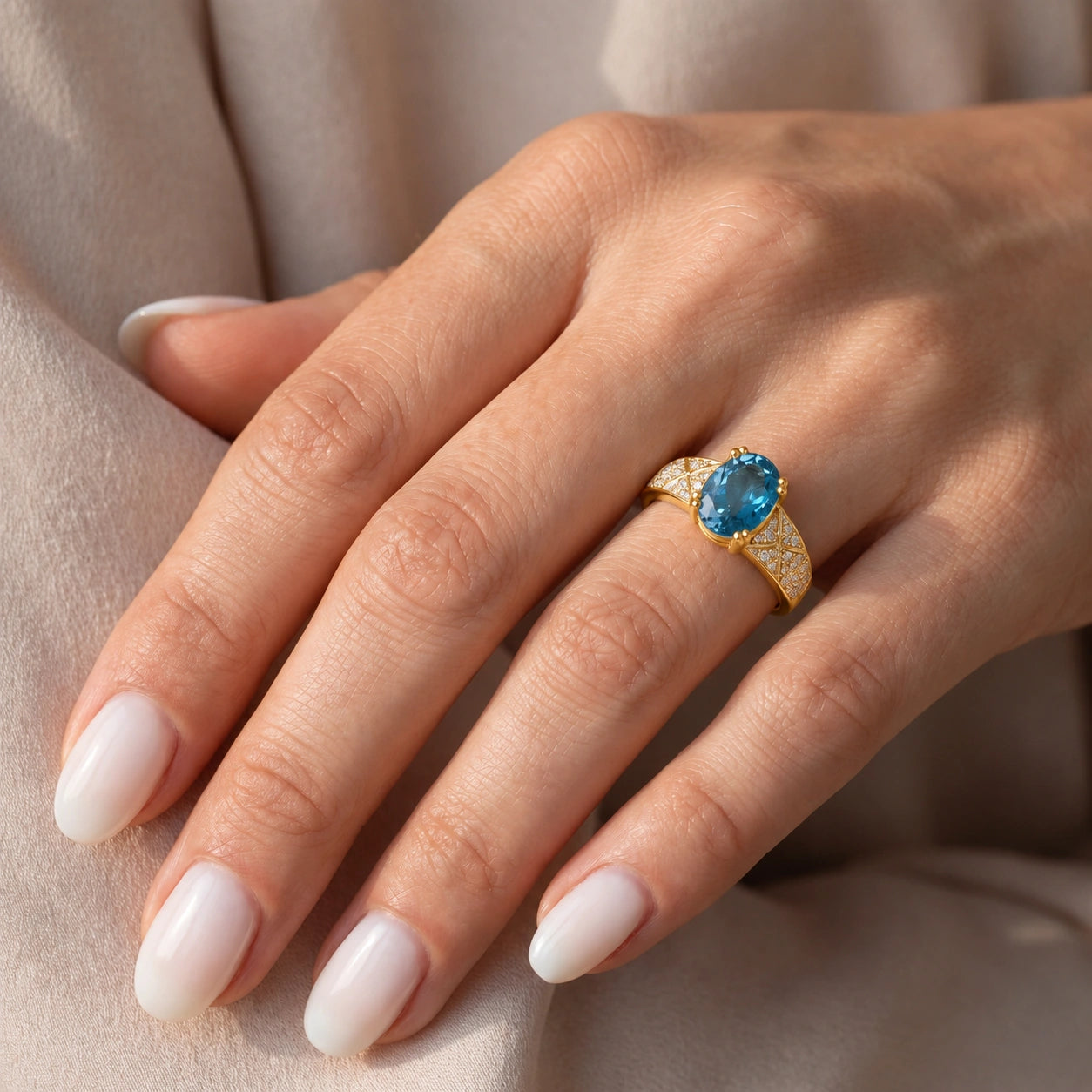 Yellow Gold Diamond & Blue Topaz — Caterina