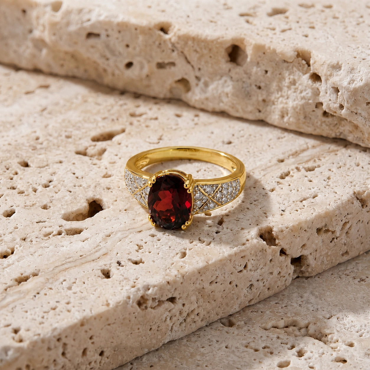 Yellow Gold Diamond & Garnet — Caterina