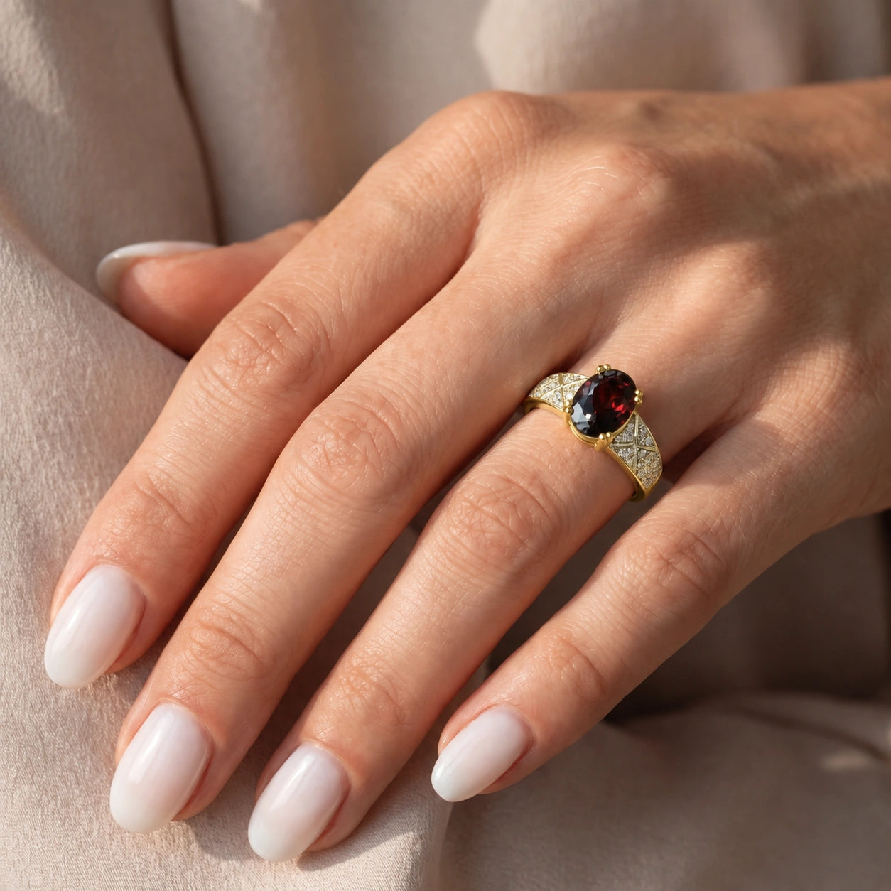 Yellow Gold Diamond & Garnet — Caterina