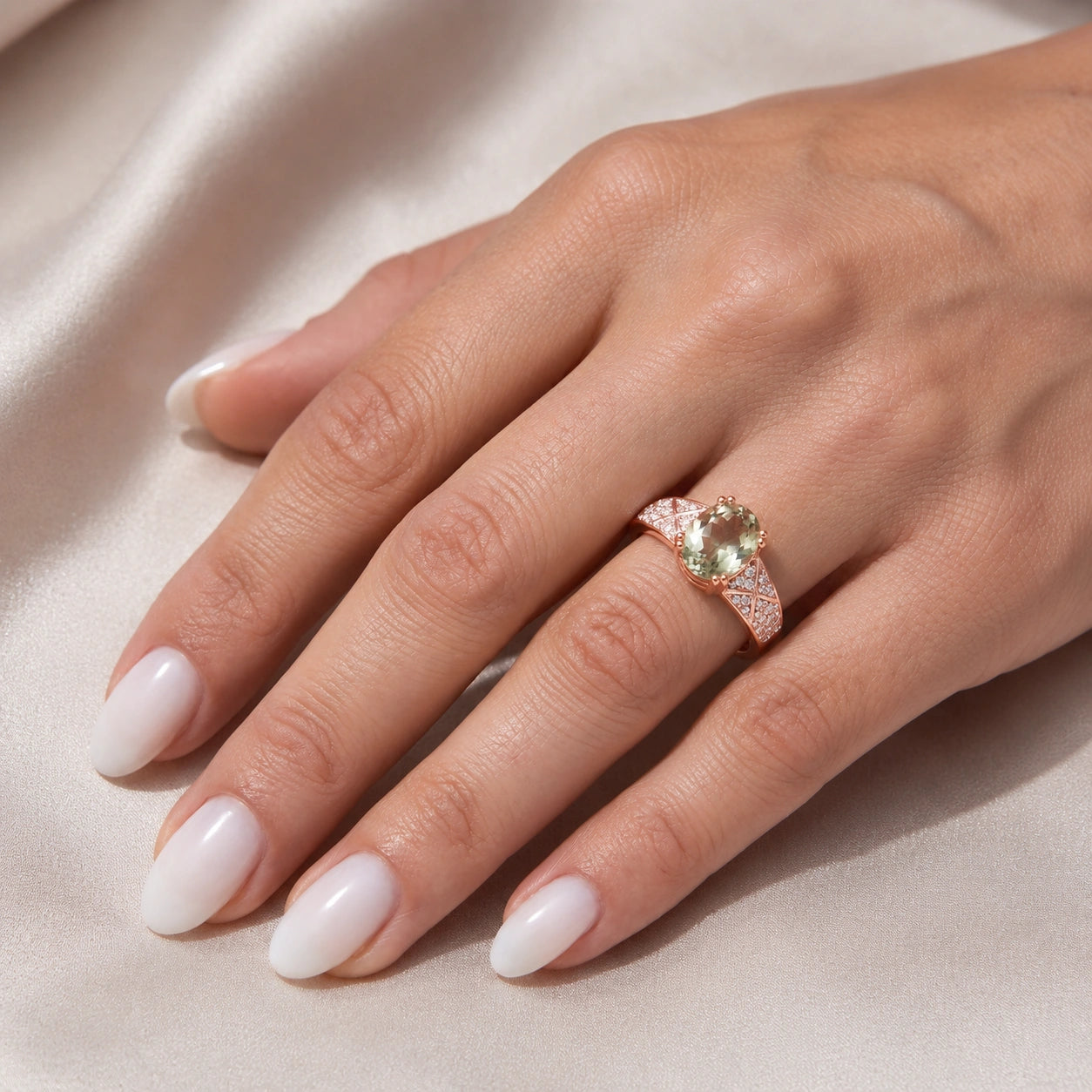 Rose Gold Green Amethyst & Diamond — Caterina
