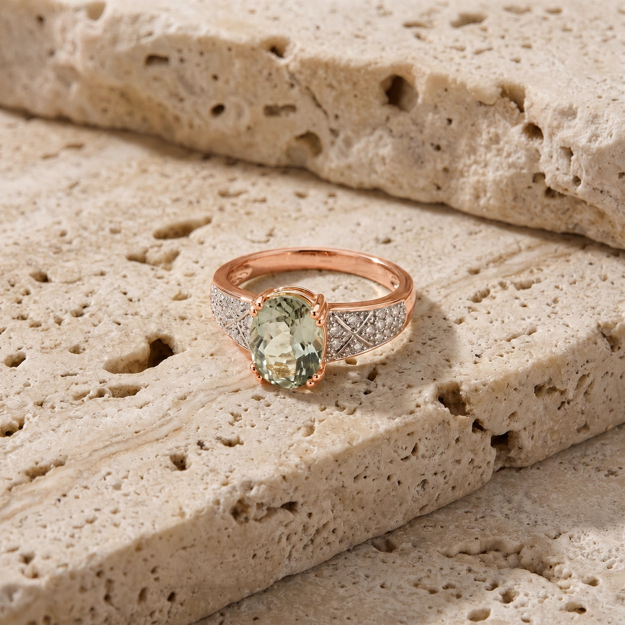 Rose Gold Green Amethyst & Diamond — Caterina
