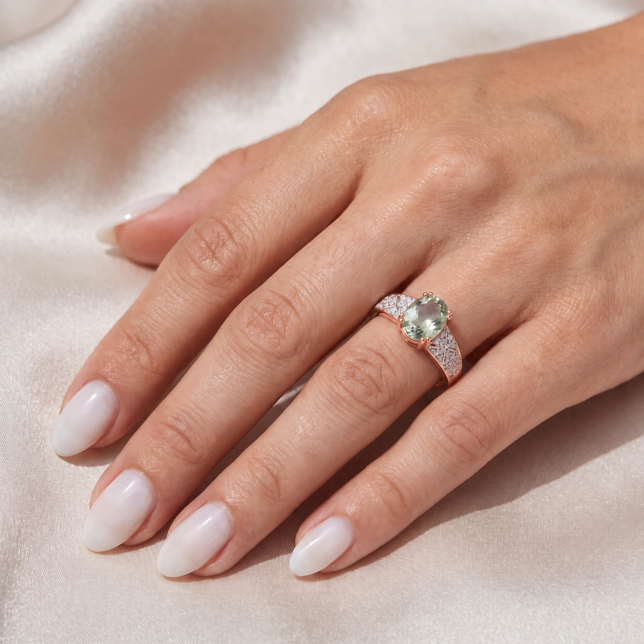 Rose Gold Green Amethyst & Diamond — Caterina