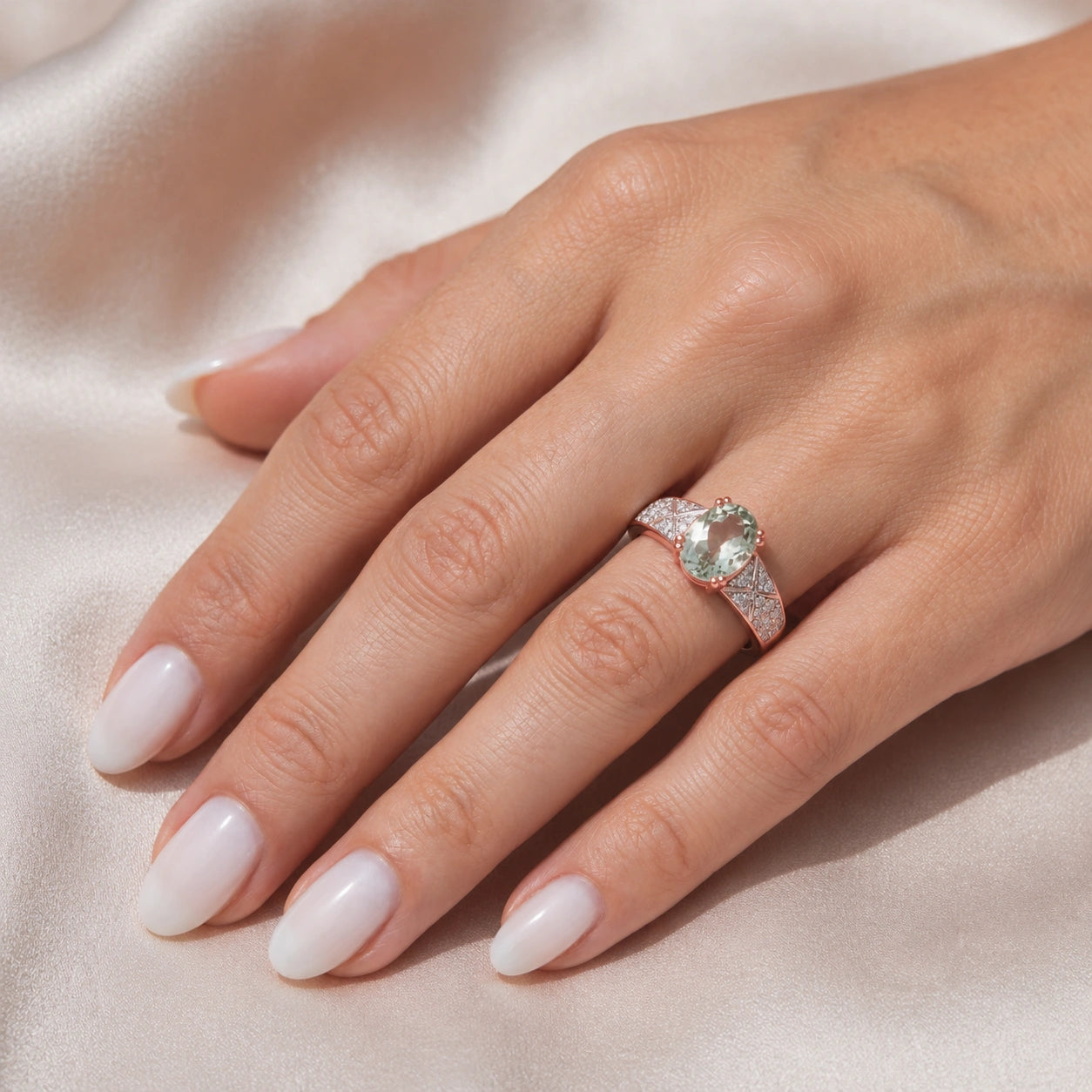 Rose Gold Green Amethyst & Diamond — Caterina