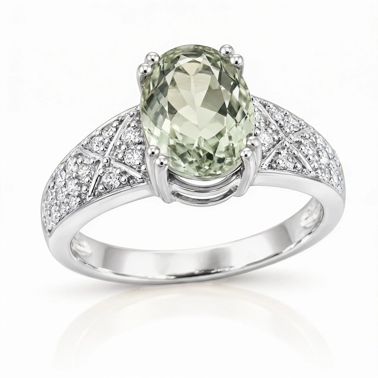 White Gold Green Amethyst & Diamond — Caterina