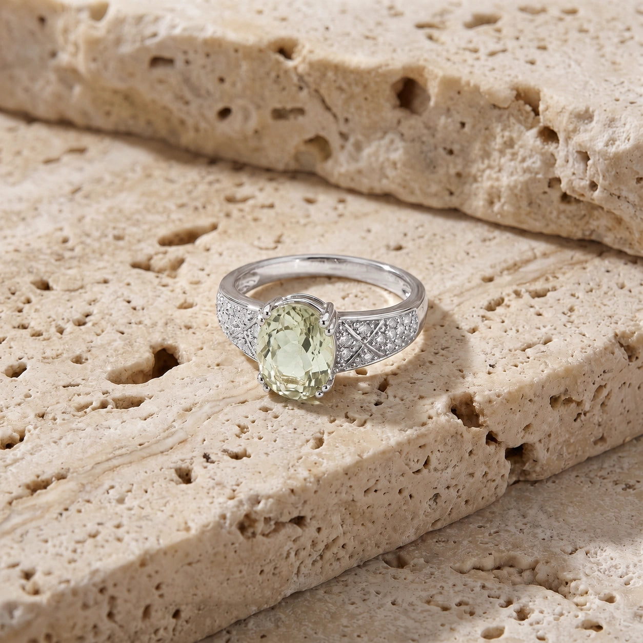 White Gold Green Amethyst & Diamond — Caterina