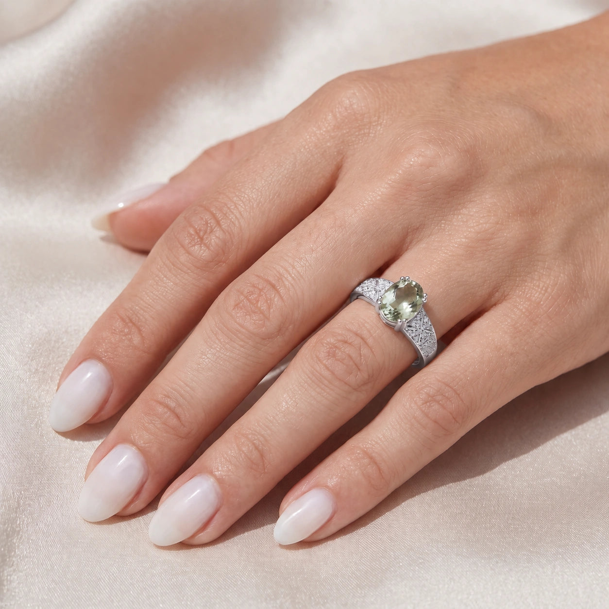 White Gold Green Amethyst & Diamond — Caterina