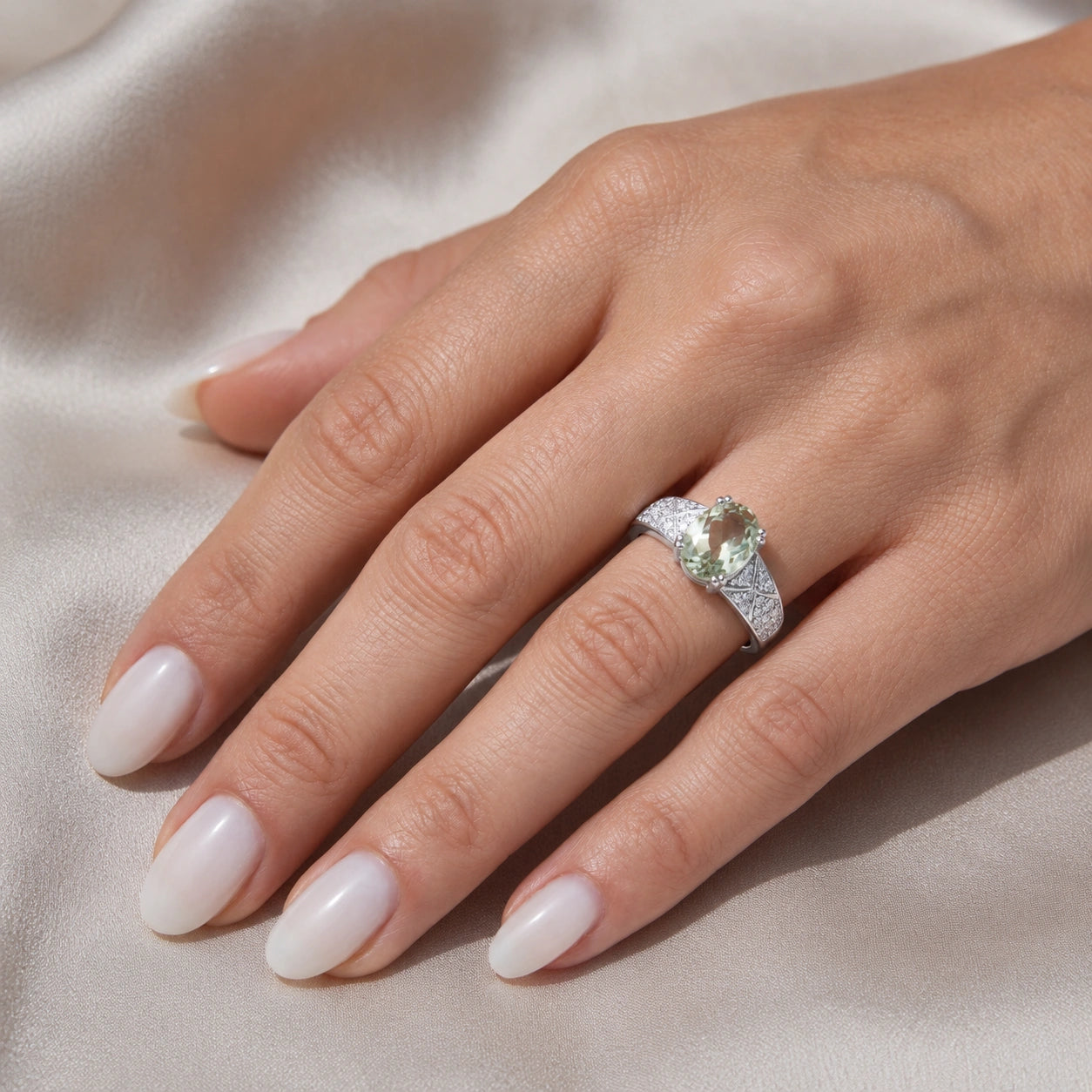 White Gold Green Amethyst & Diamond — Caterina