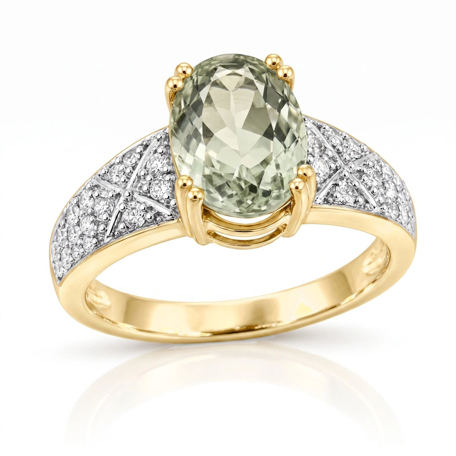 Yellow Gold Green Amethyst & Diamond — Caterina