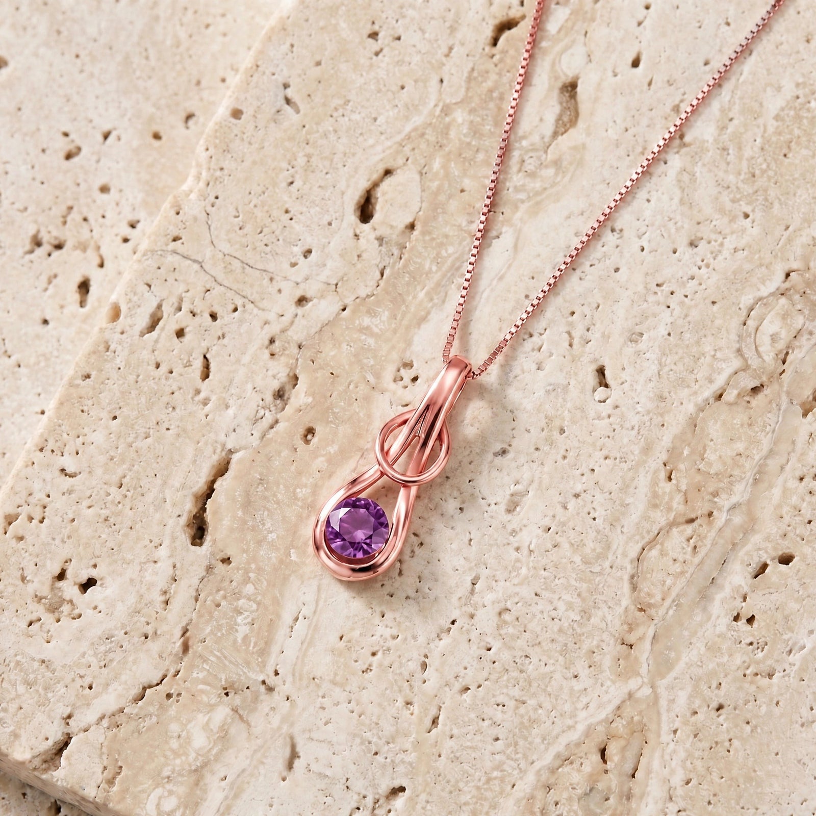 Rose Gold Pendant Necklace Amethyst 10K — Serafina