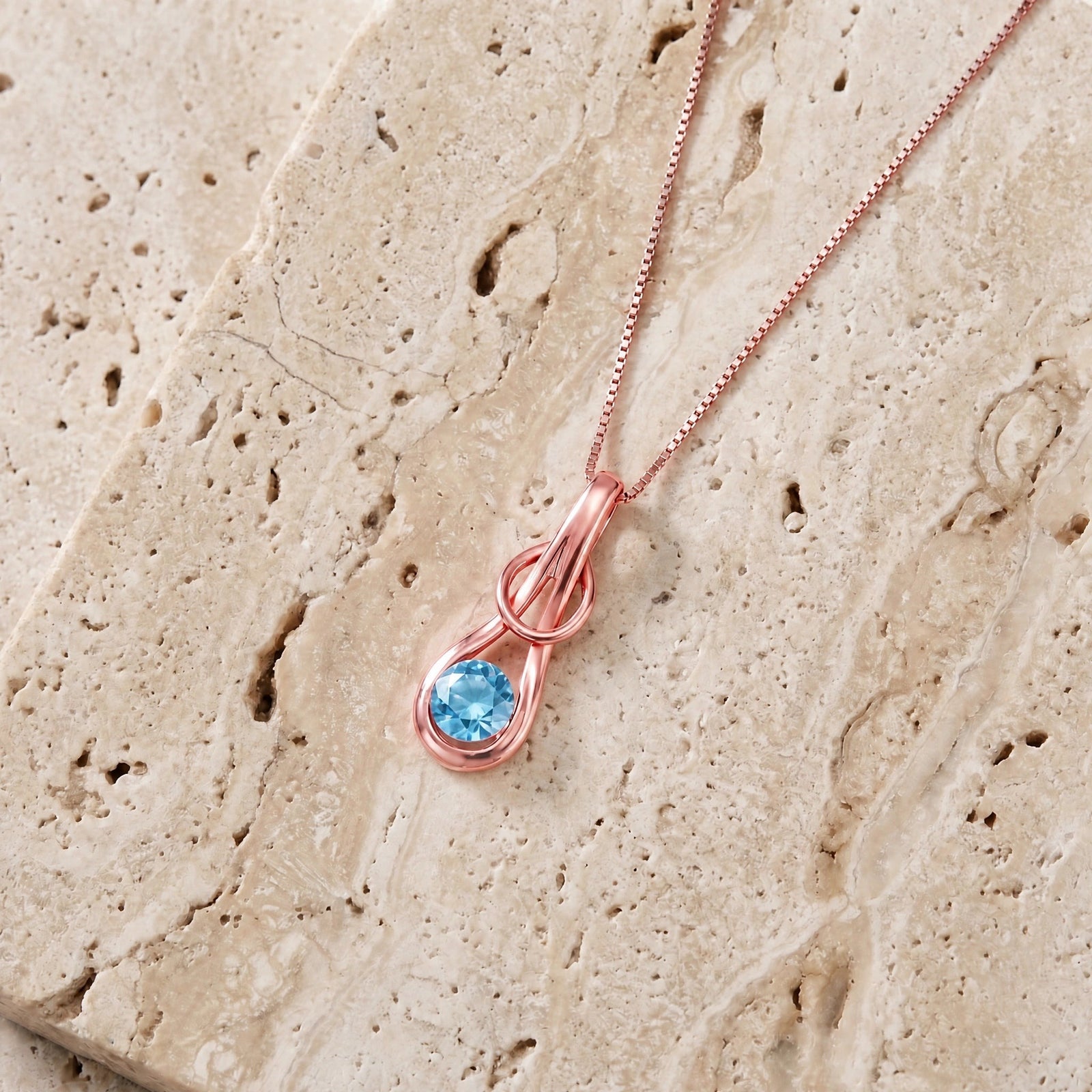 Rose Gold Pendant Necklace Blue Topaz 10K — Serafina