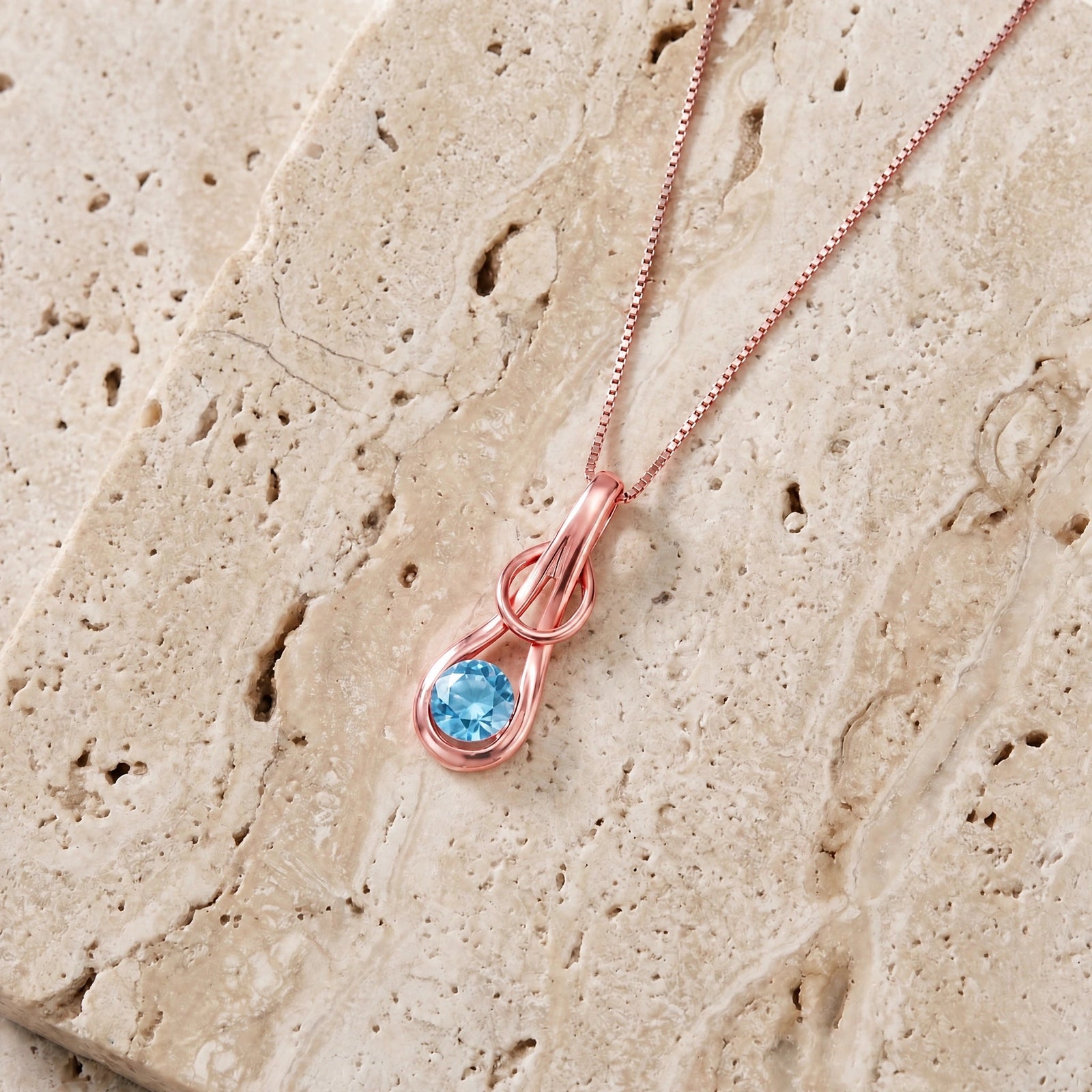 Rose Gold Pendant Necklace Blue Topaz 10K — Serafina