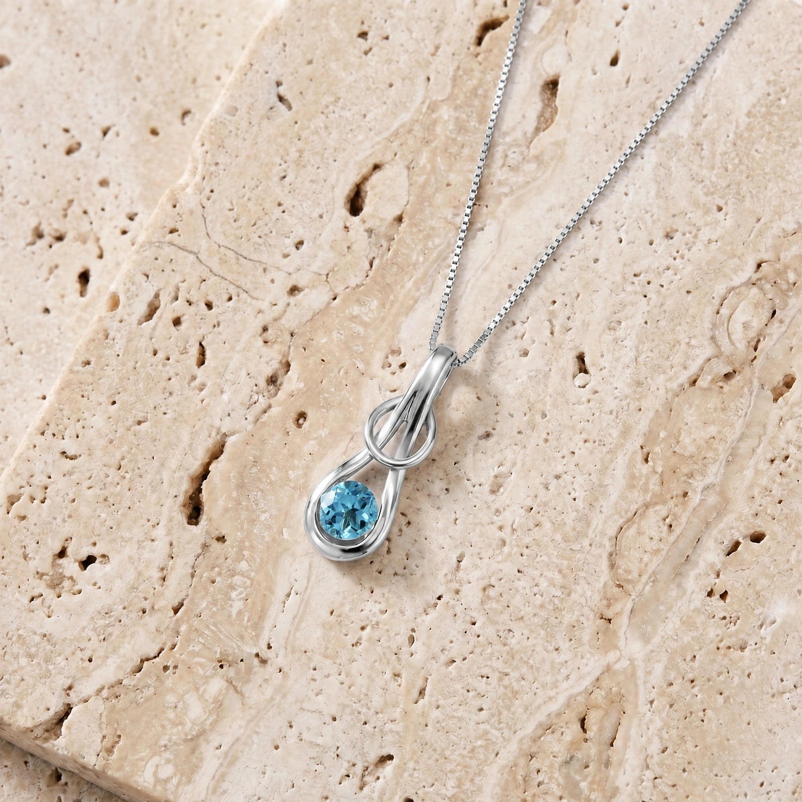 White Gold Pendant Necklace Blue Topaz 10K — Serafina