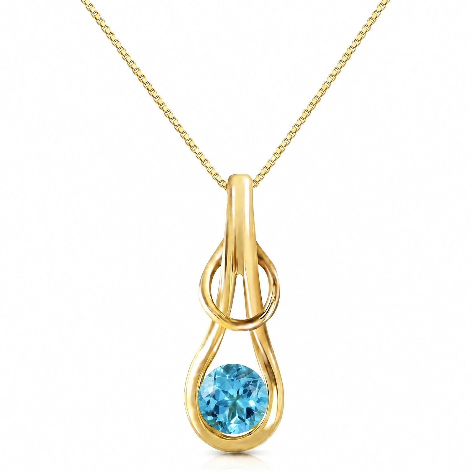 Yellow Gold Pendant Necklace Blue Topaz 10K — Serafina