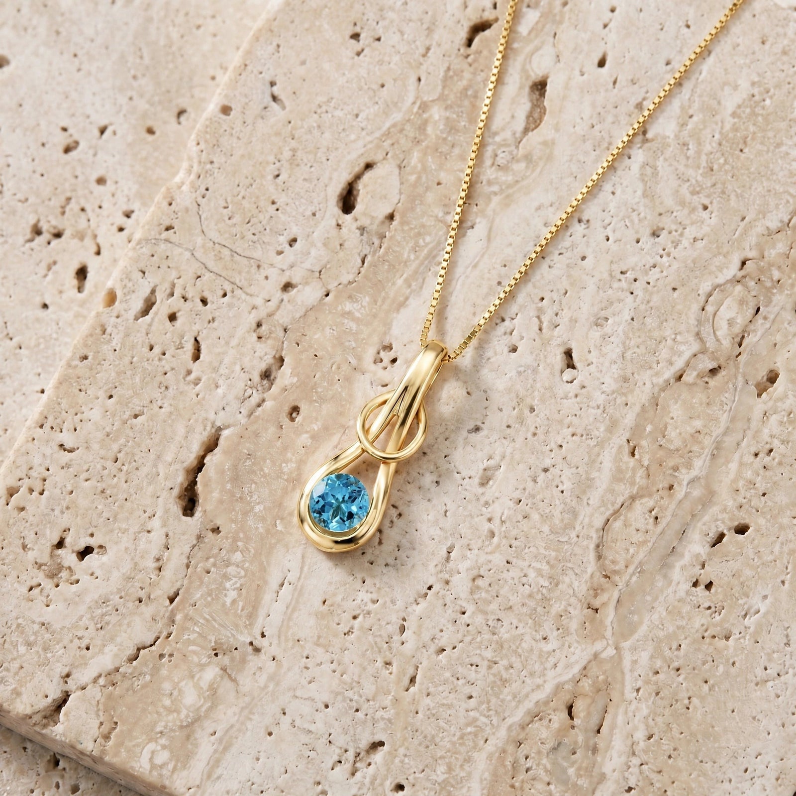 Yellow Gold Pendant Necklace Blue Topaz 10K — Serafina