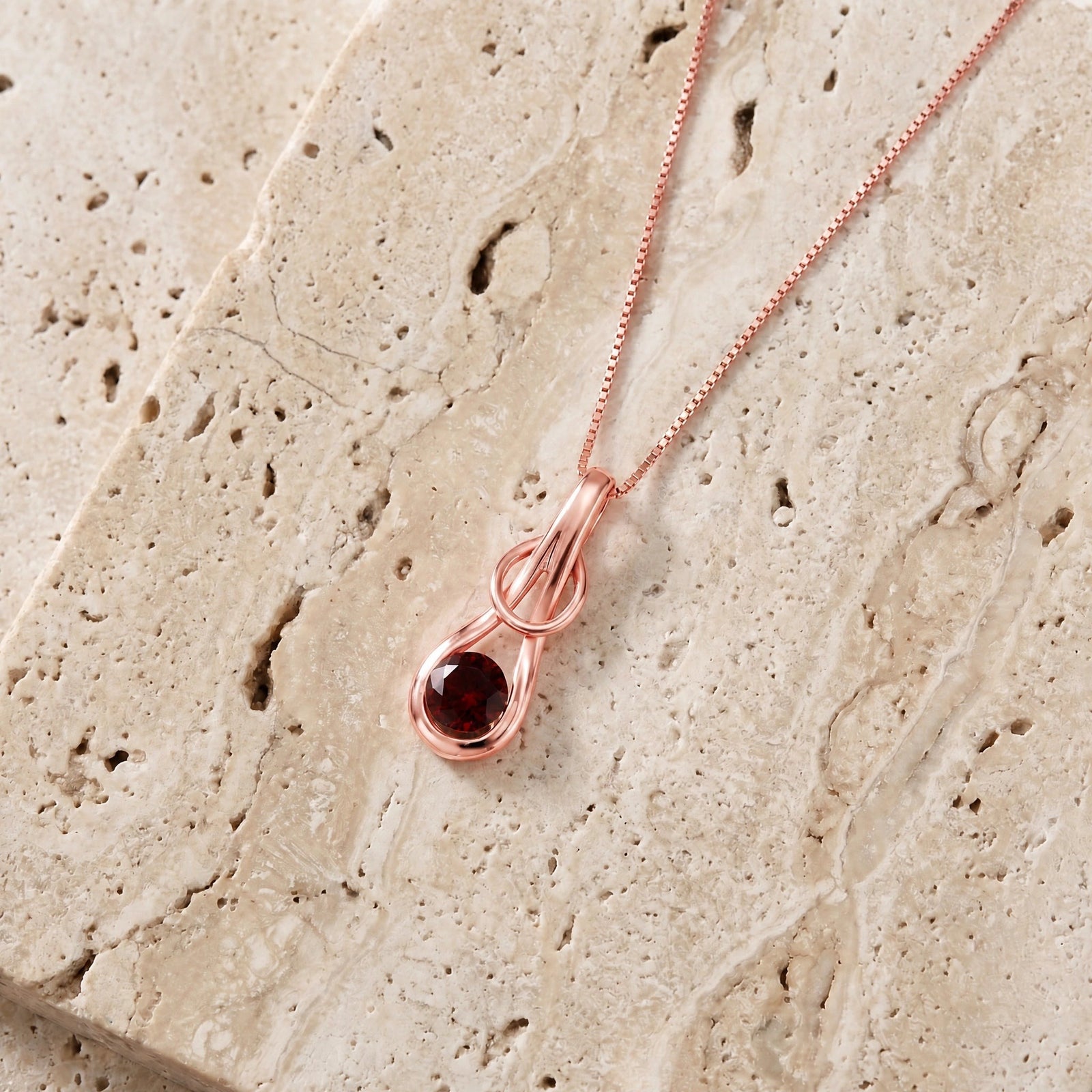 Rose Gold Pendant Necklace Garnet 10K — Serafina