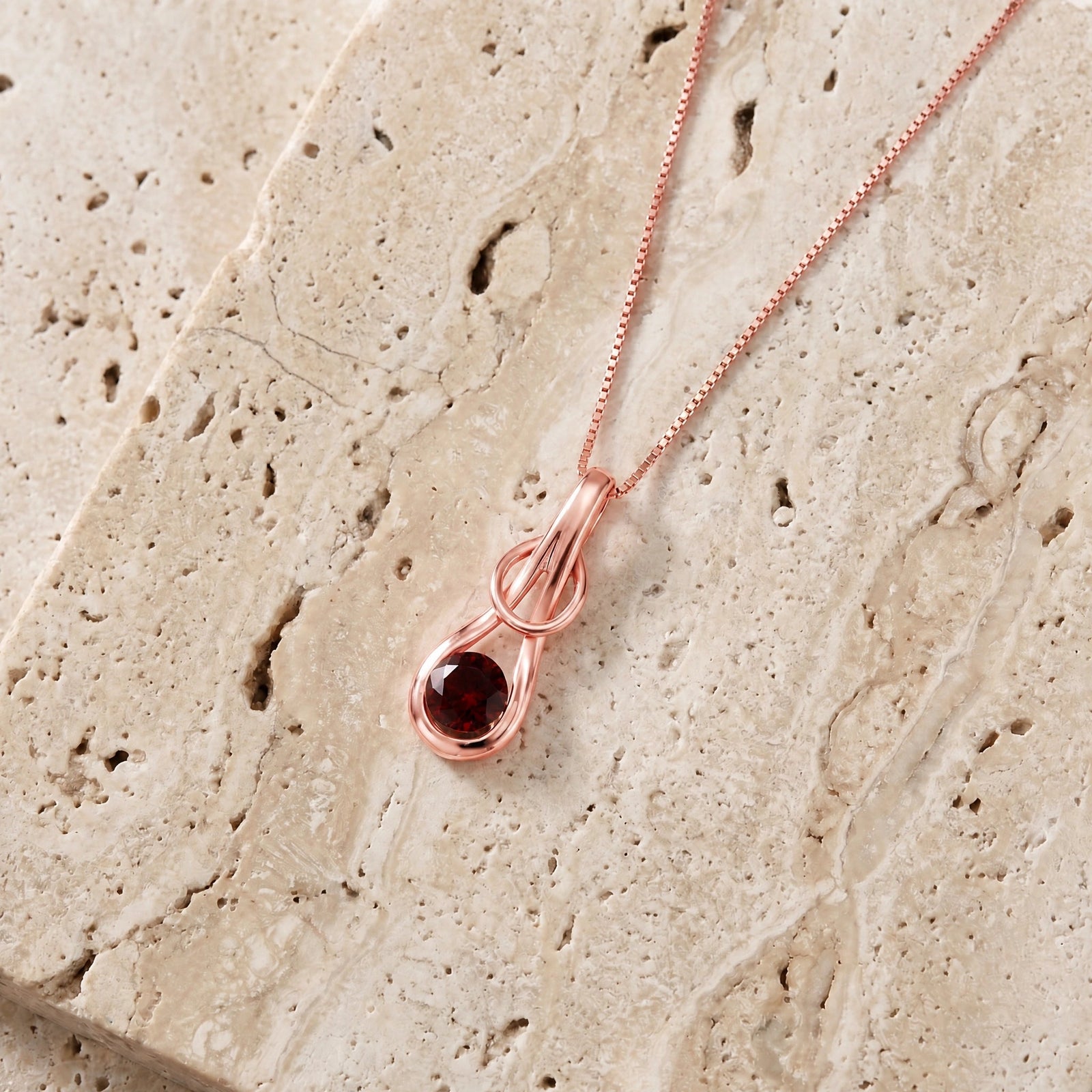 Rose Gold Pendant Necklace Garnet 10K — Serafina