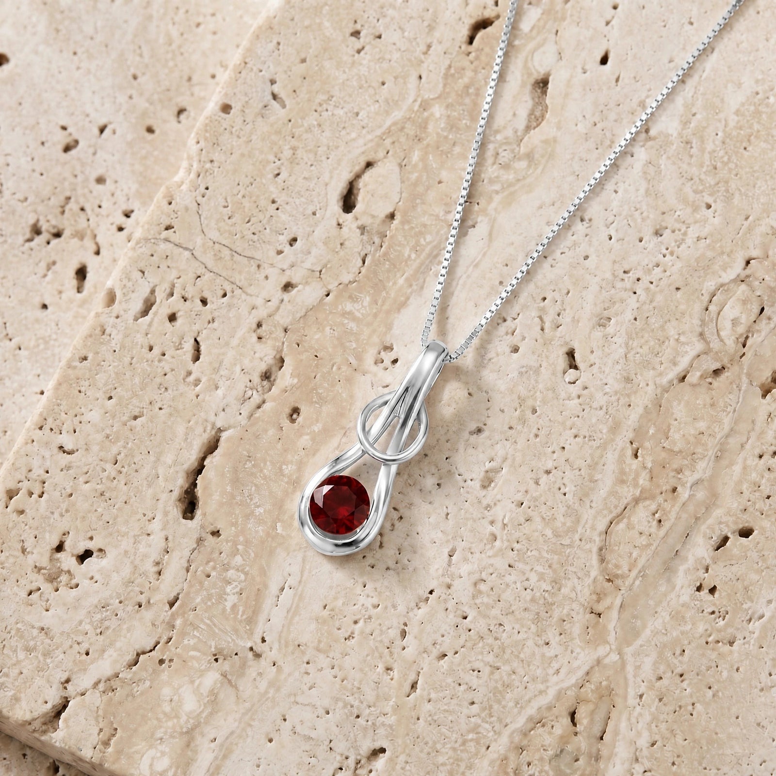 White Gold Pendant Necklace Garnet 10K — Serafina