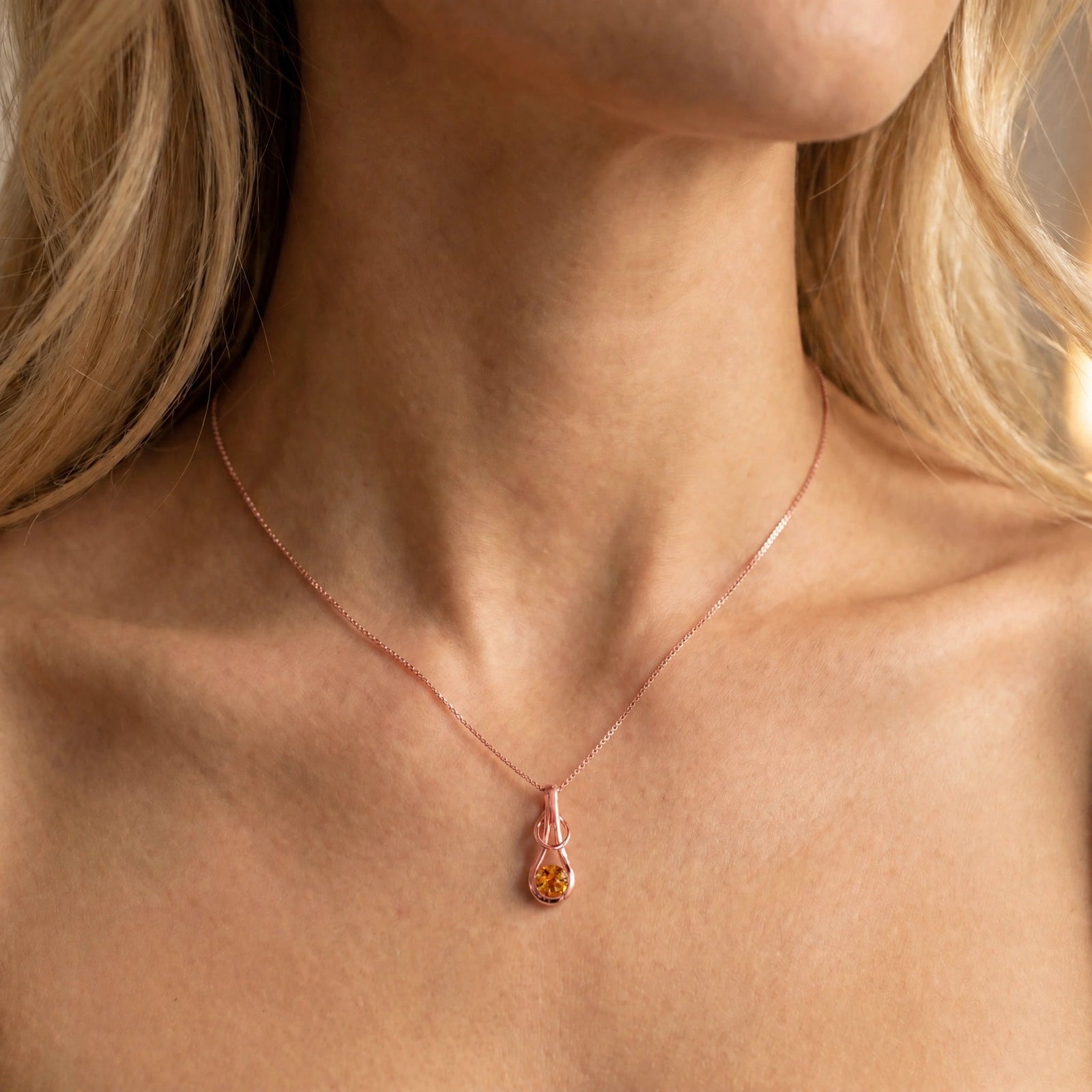 Rose Gold Pendant Necklace Citrine 10K — Serafina