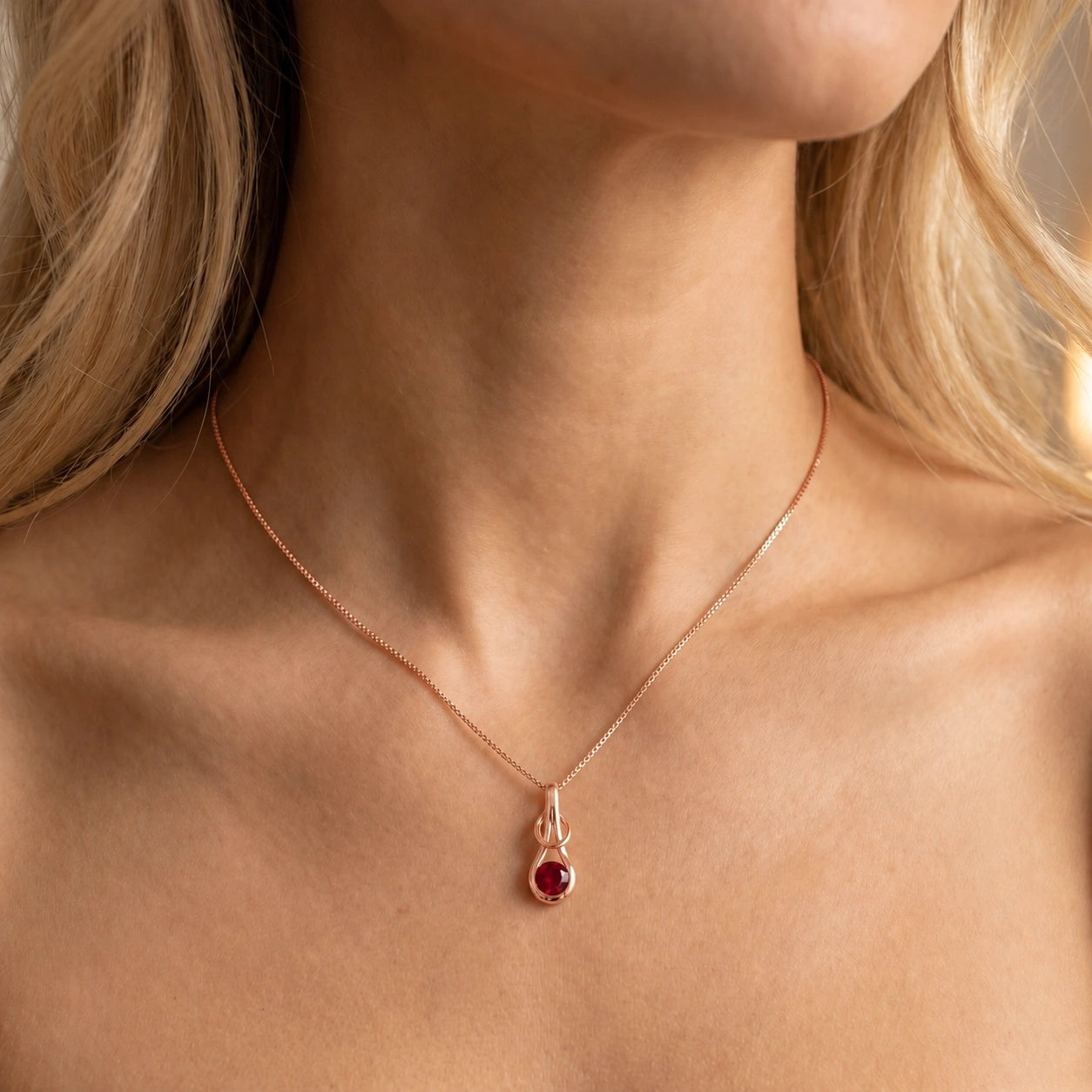 Rose Gold Pendant Necklace Ruby 10K — Serafina