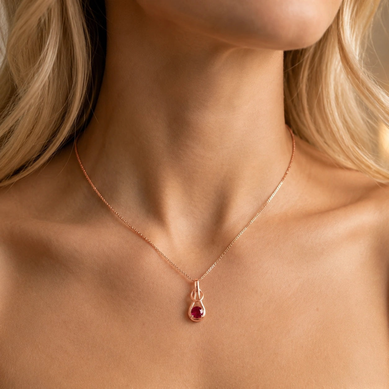 Rose Gold Pendant Necklace Ruby 10K — Serafina