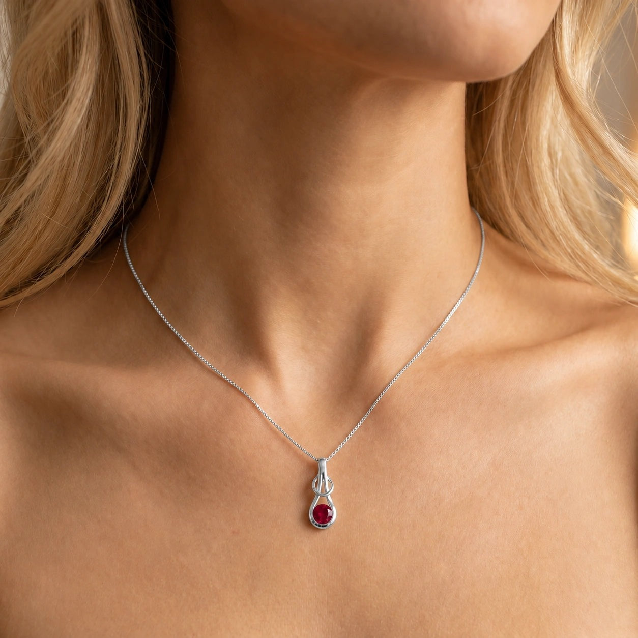 White Gold Pendant Necklace Ruby 10K — Serafina