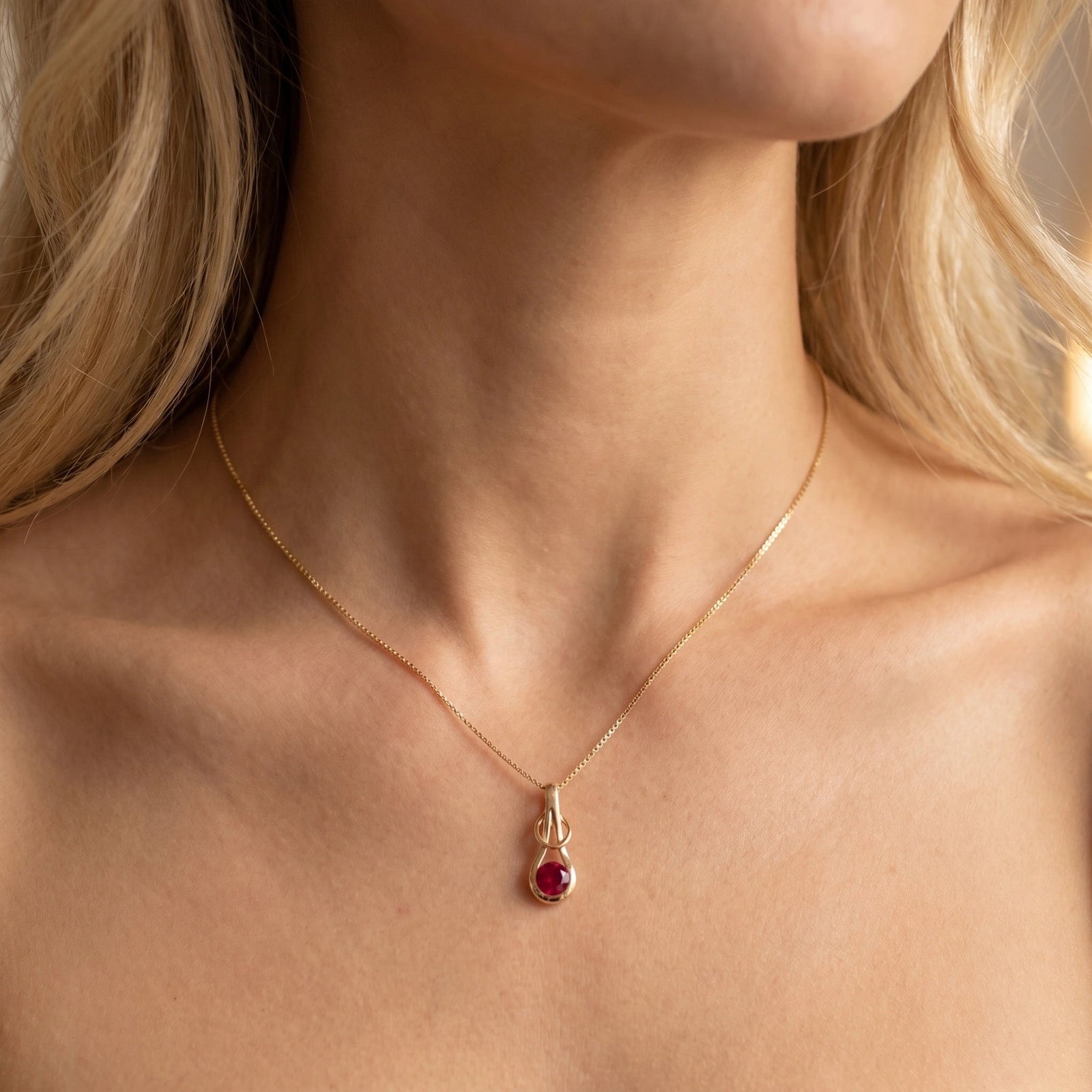 Yellow Gold Pendant Necklace Ruby 10K — Serafina
