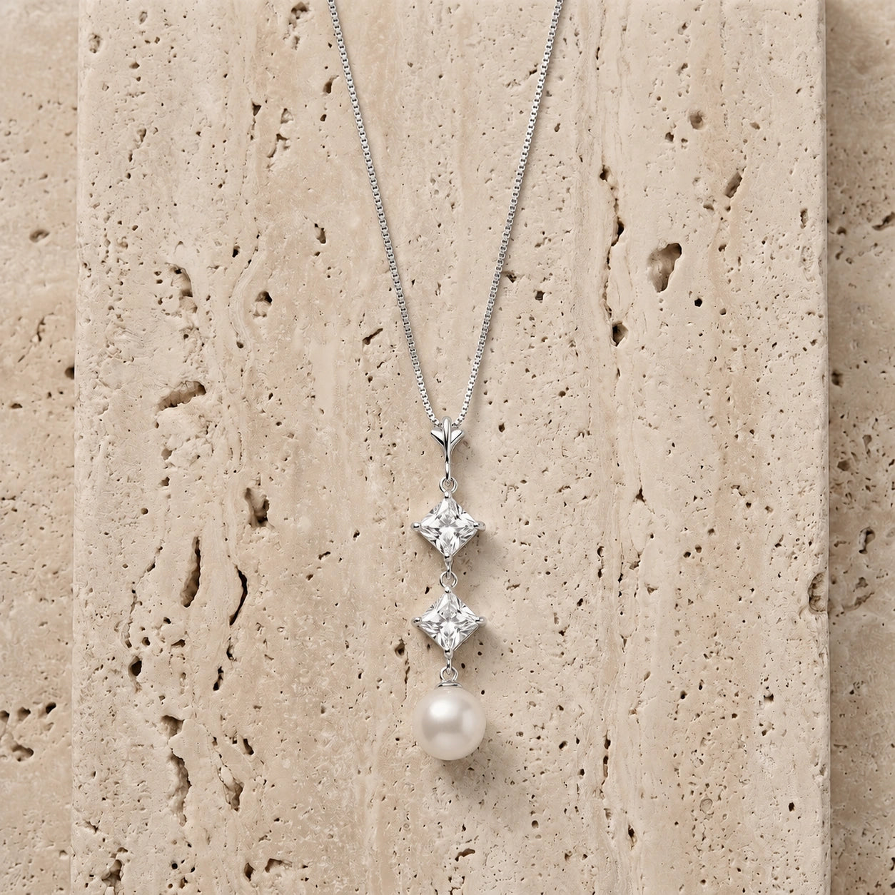 White Gold Pendant Necklace Pearl 10K — Mimosa