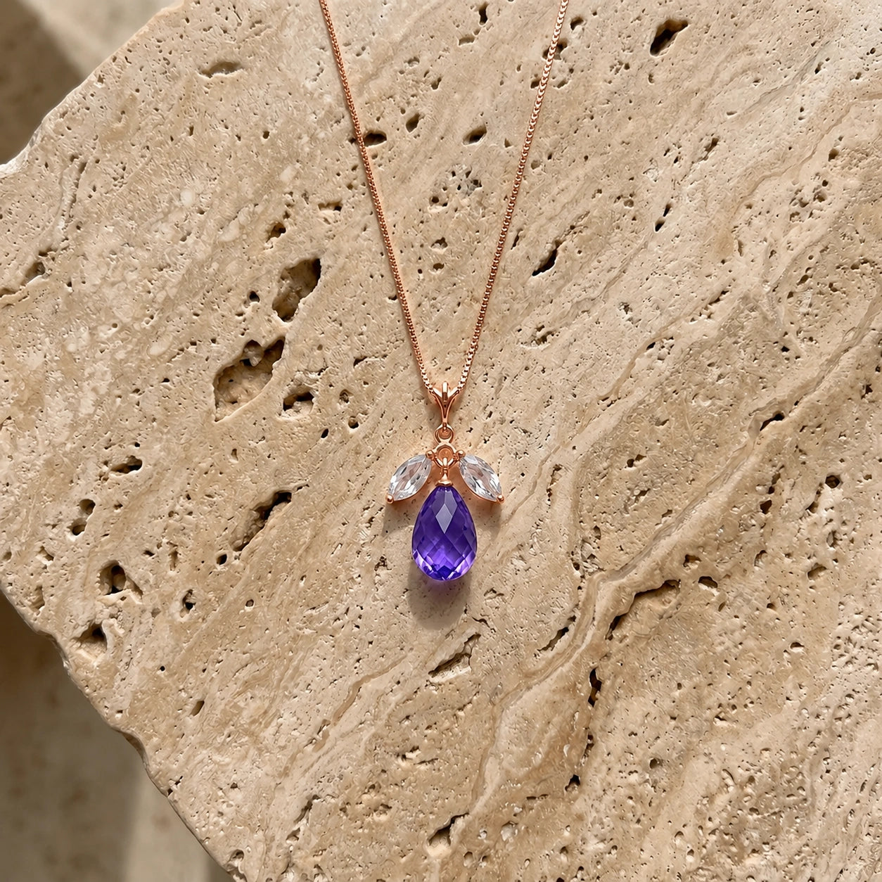 Rose Gold Necklace White Topaz 10K — Laura