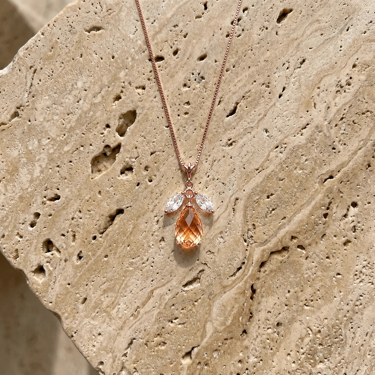 Rose Gold Necklace White Topaz 10K — Laura