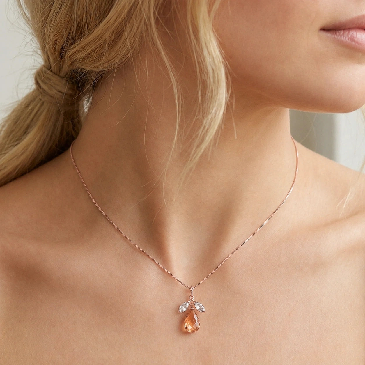 Rose Gold Necklace White Topaz 10K — Laura