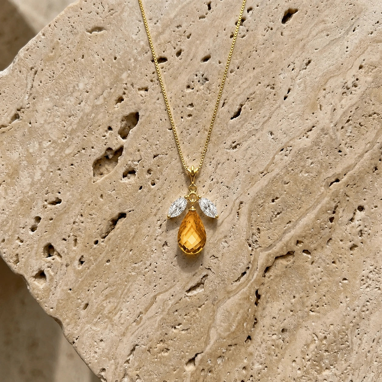 Yellow Gold Necklace White Topaz 10K — Laura