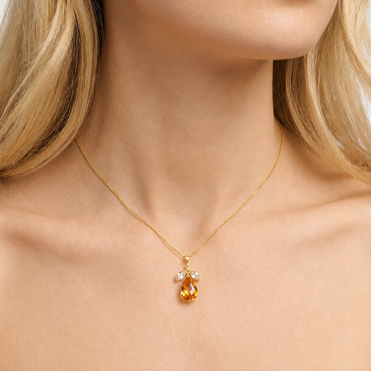 Yellow Gold Necklace White Topaz 10K — Laura