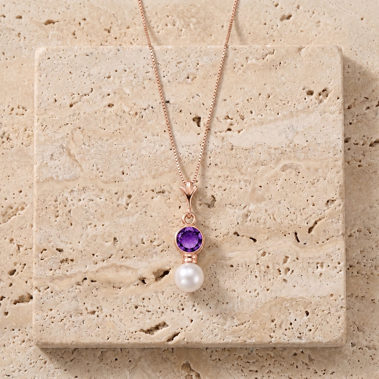 Rose Gold Rose Necklace Amethyst 10K — Laura