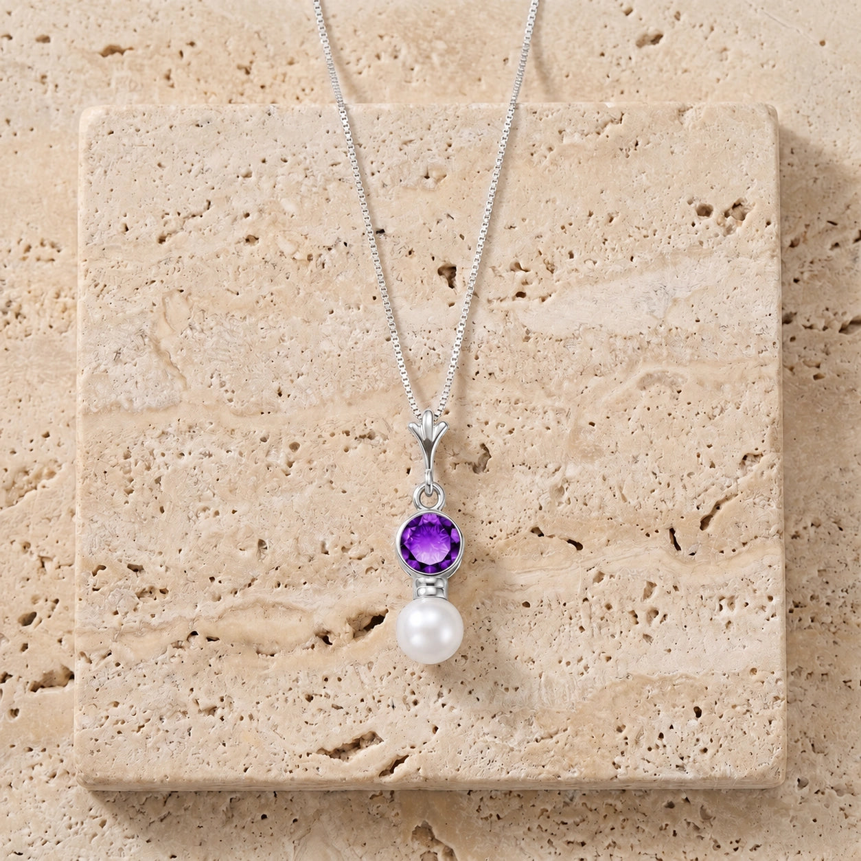 White Gold Rose Necklace Amethyst 10K — Laura