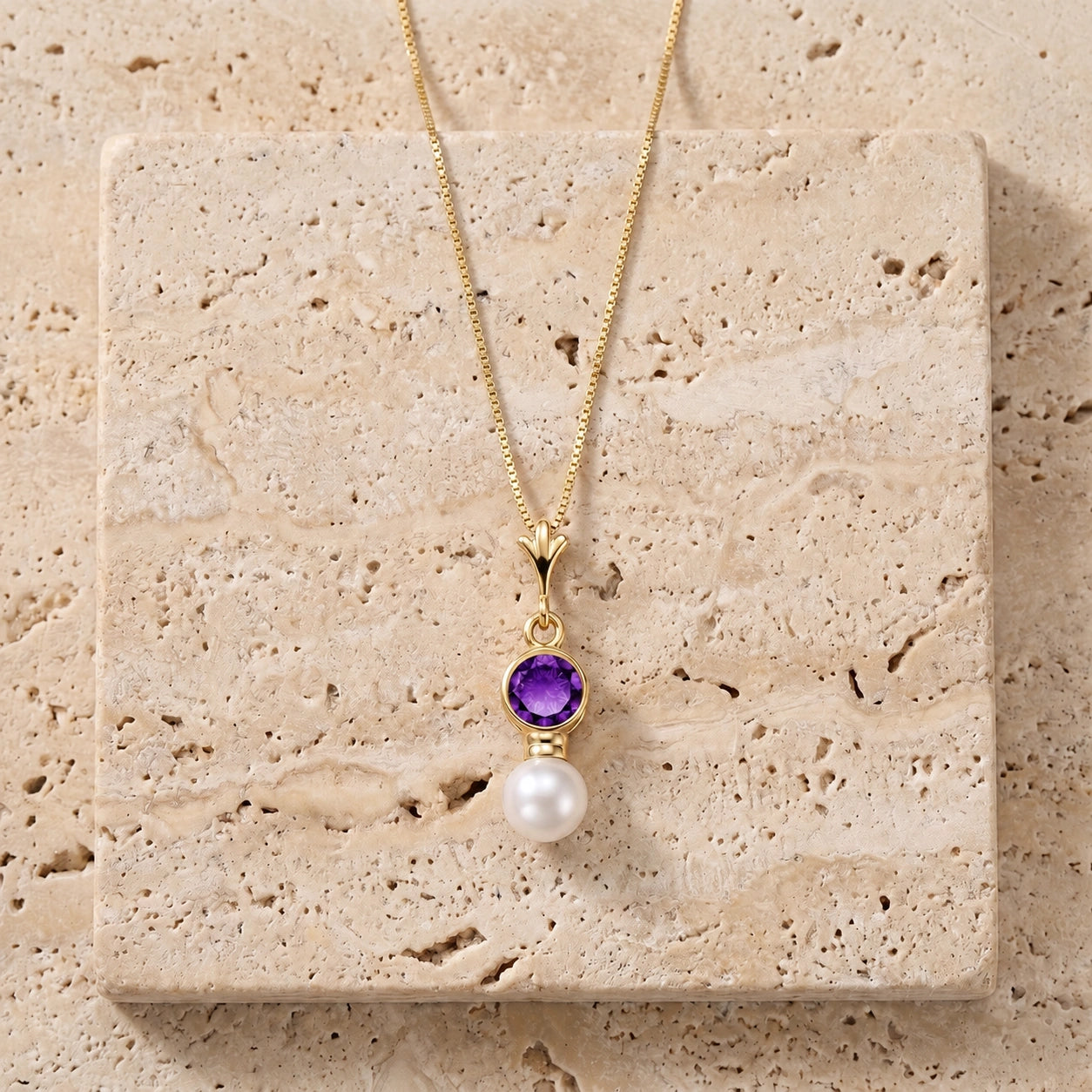 Yellow Gold Rose Necklace Amethyst 10K — Laura