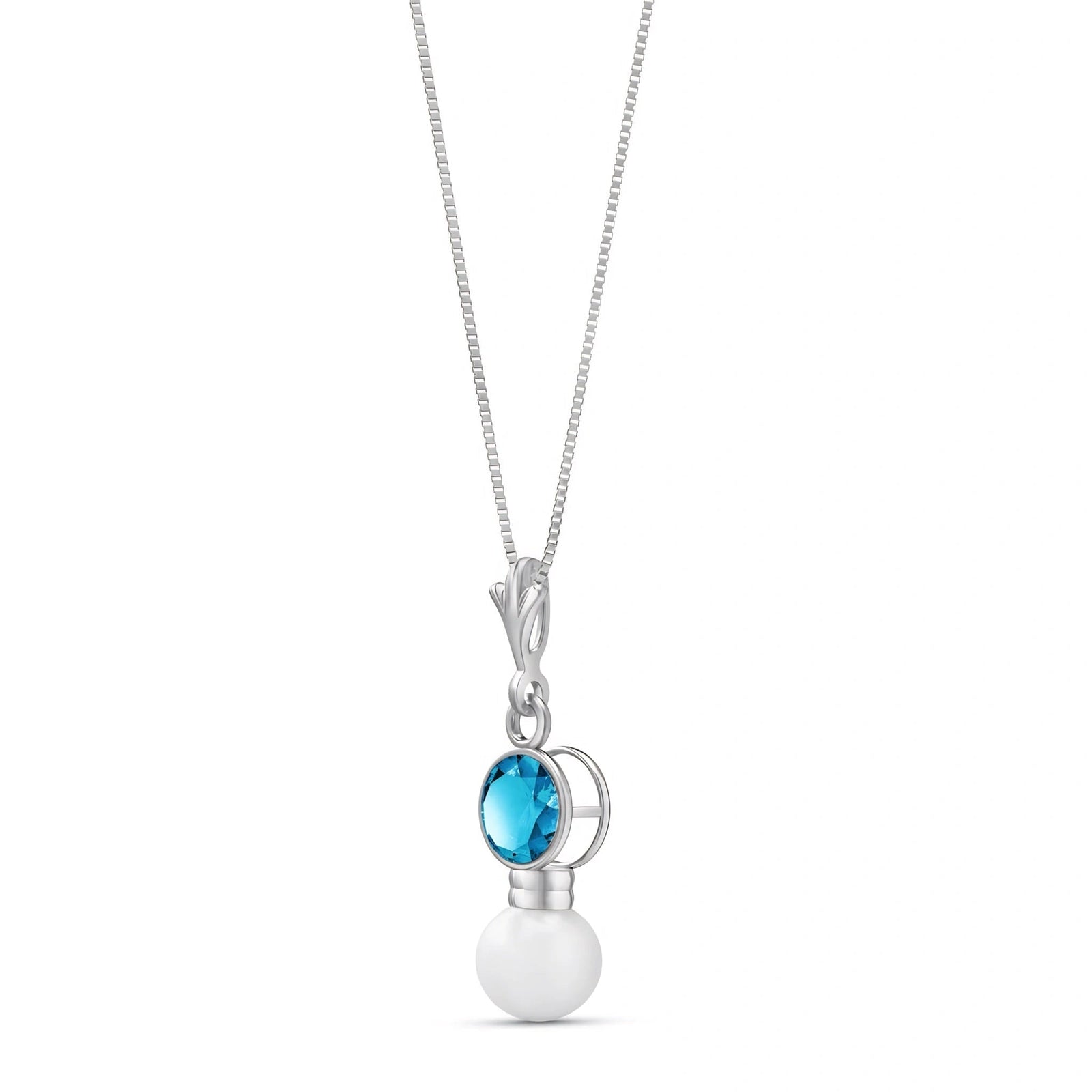 White Gold Rose Necklace Aquamarine 10K — Laura