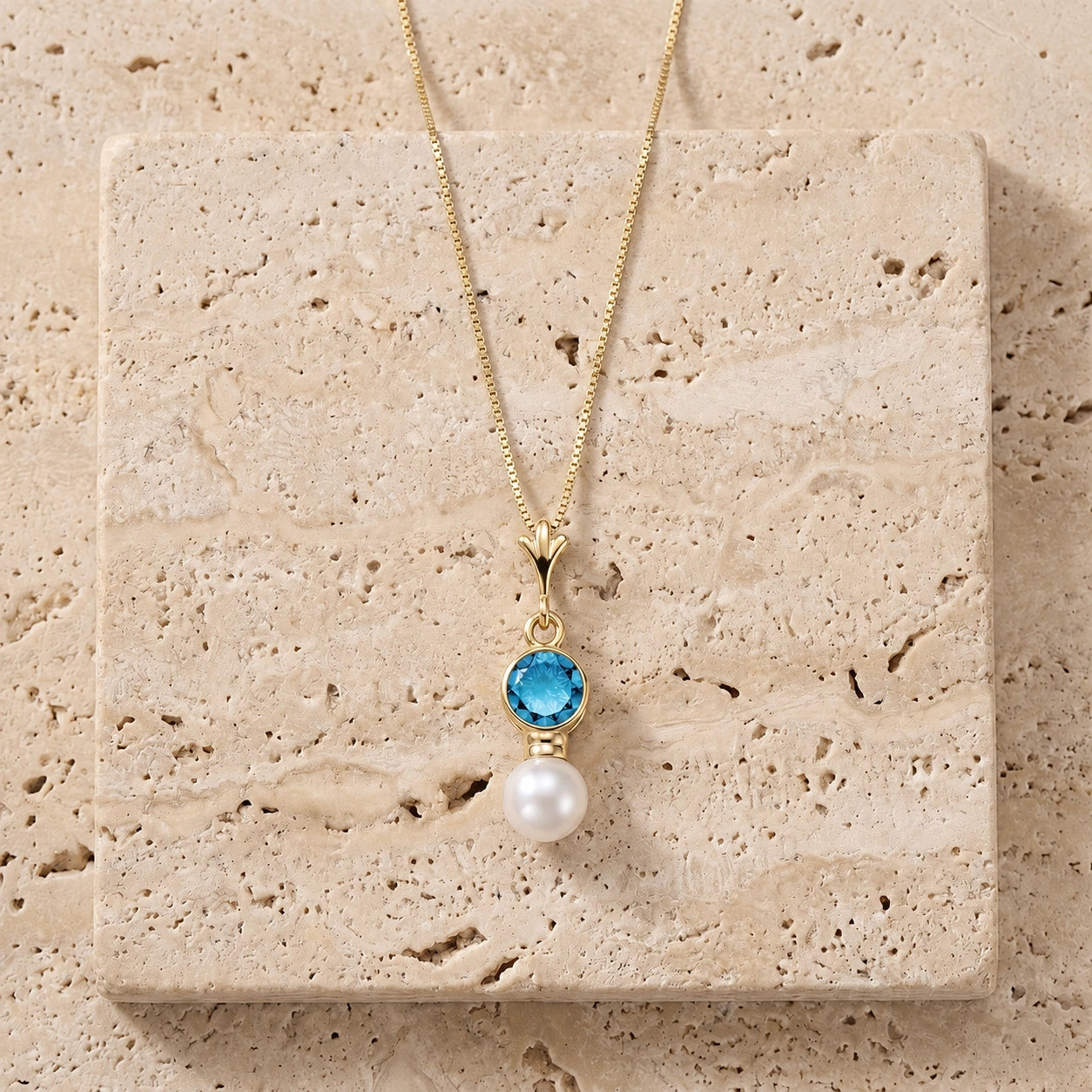 Yellow Gold Rose Necklace Aquamarine 10K — Laura