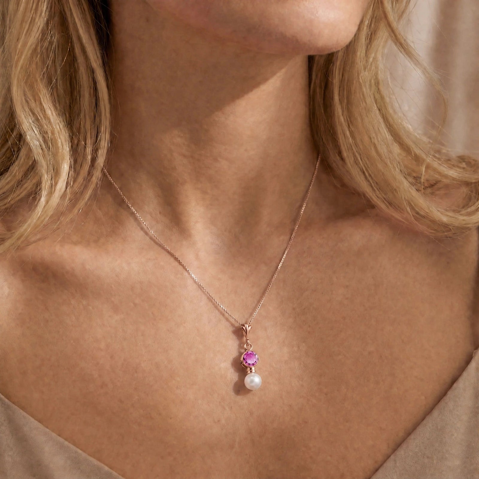 Rose Gold Rose Necklace Sapphire 10K — Laura
