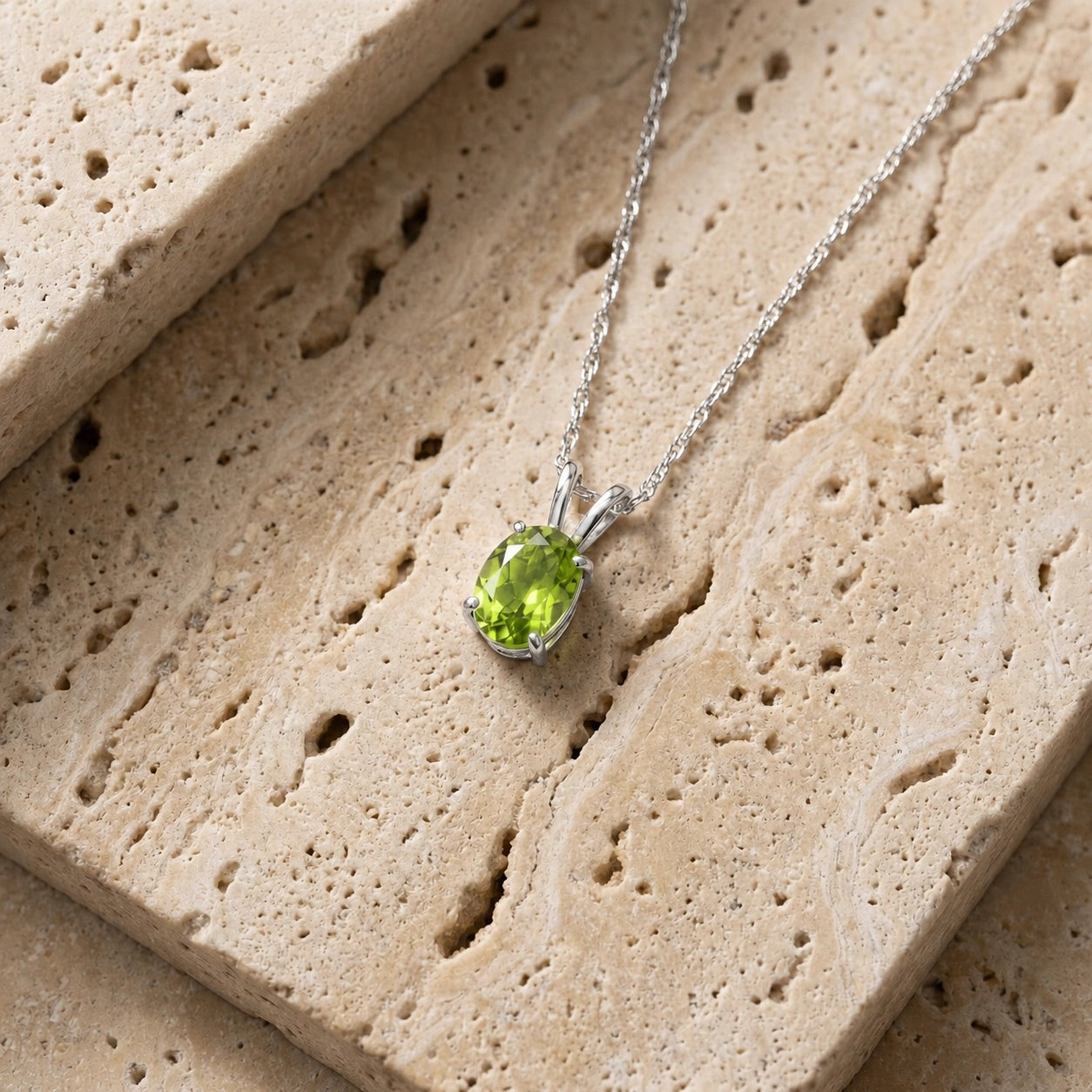 White Gold Belle Necklace Peridot 10K — Mimosa