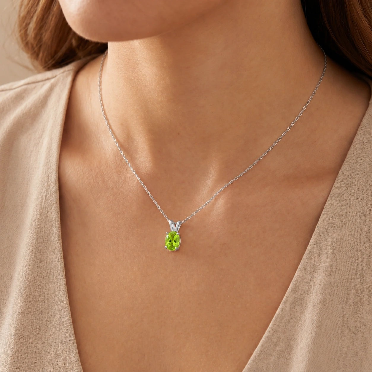 White Gold Belle Necklace Peridot 10K — Mimosa