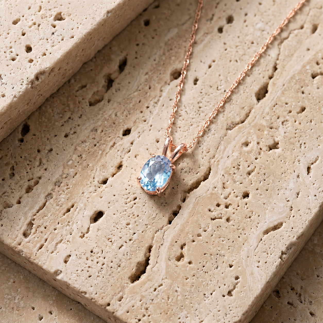 Rose Gold Belle Necklace Blue Topaz 10K — Mimosa