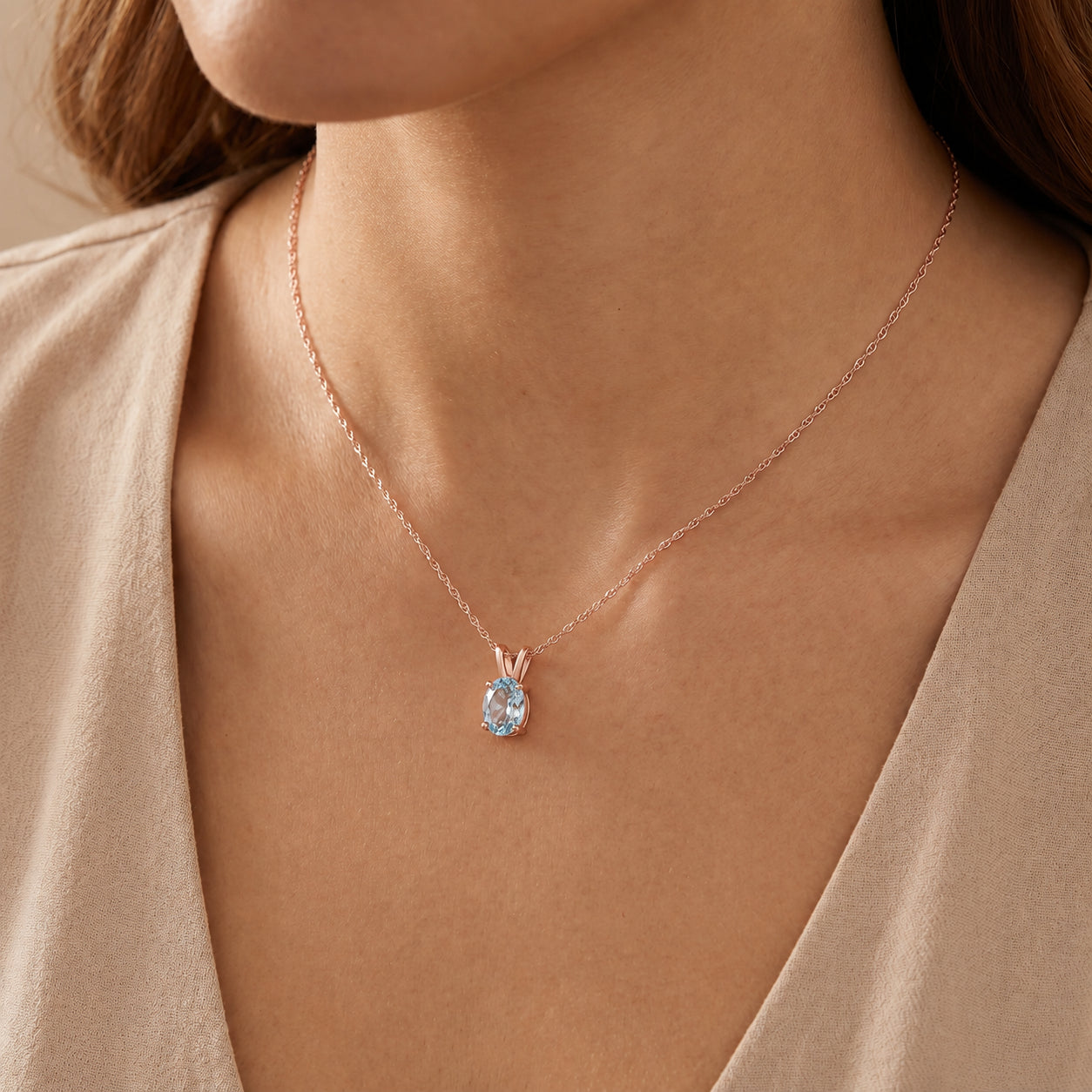 Rose Gold Belle Necklace Blue Topaz 10K — Mimosa